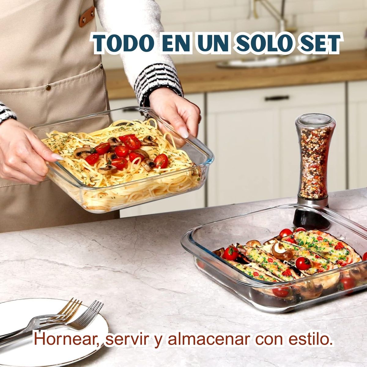 PENTHA - Bandejas de Vidrio Borosilicato 3 pzs Resistente y Versátil