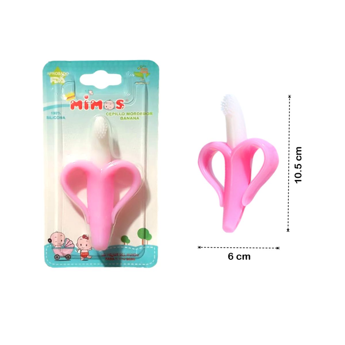 MIMOS - Mordedor Platanito de Silicona Rosado con Sujetador