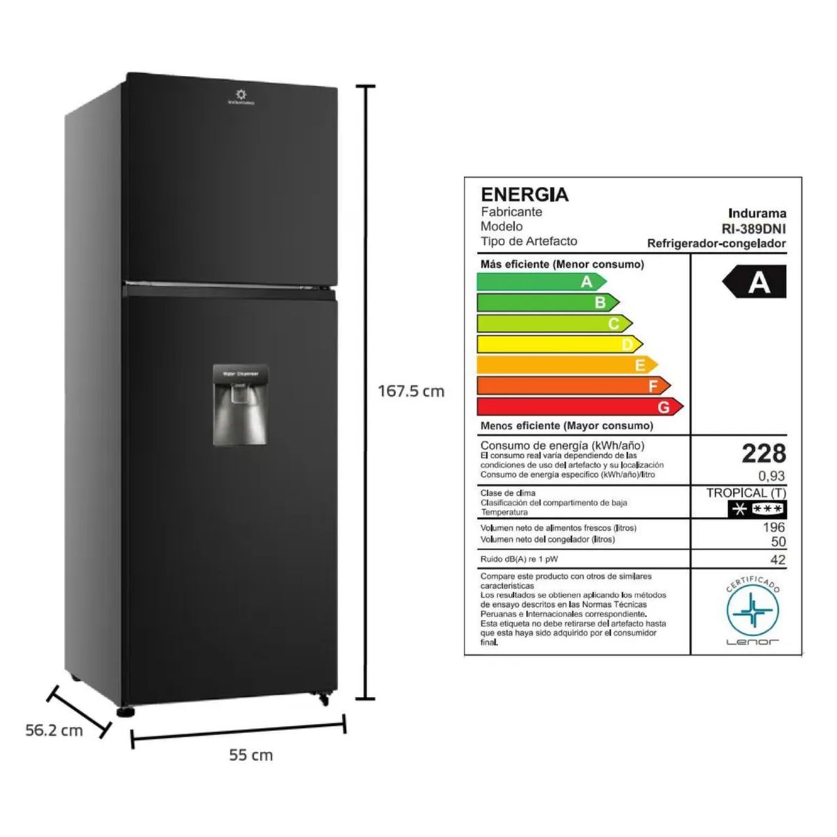 INDURAMA - Refrigeradora Top Mount 246L INDURAMA RI-389DNI