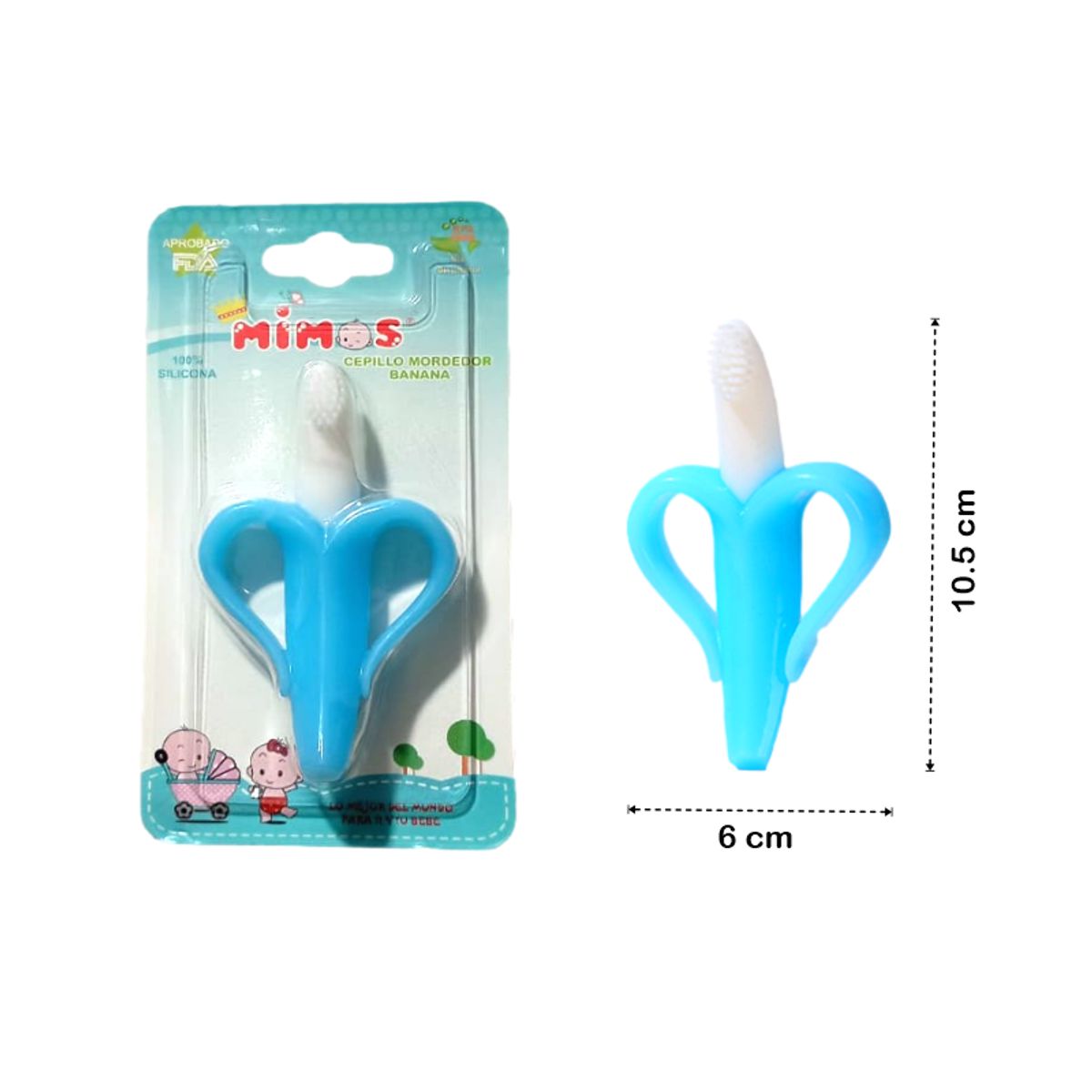 MIMOS - Mordedor Platanito de Silicona Azul con Sujetador