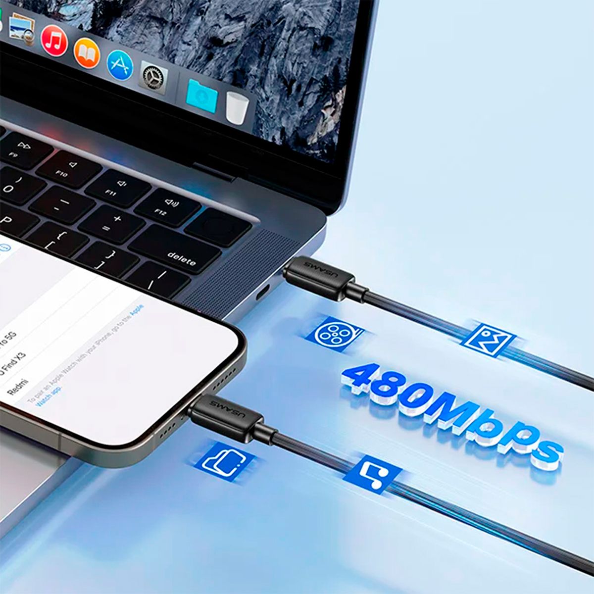 USAMS - Cable Celular rápido USAMS TypeC a TypeC PD 60W 1m Negro KY