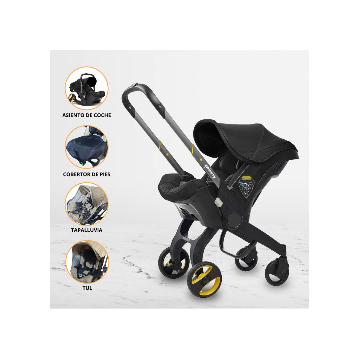 DOUX BEBE - Coche Portabebé 2 en 1 para Bebé «DONNA» Black