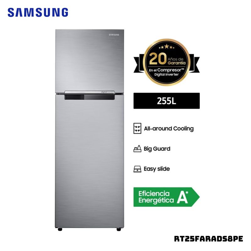 SAMSUNG - REFRIGERADORA SAMSUNG 255 L TOP FREEZER PLATEADO - RT25FARADS8PE