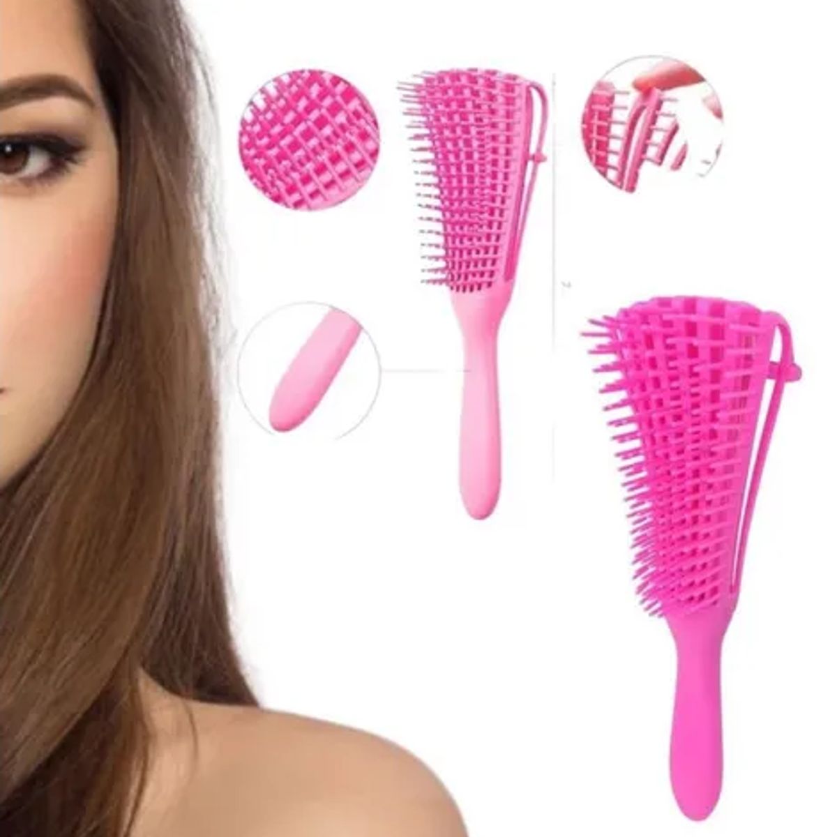 GENERICO - CEPILLO FLEXIBLE DESENREDANTE PARA CABELLO RIZOS ROSADO