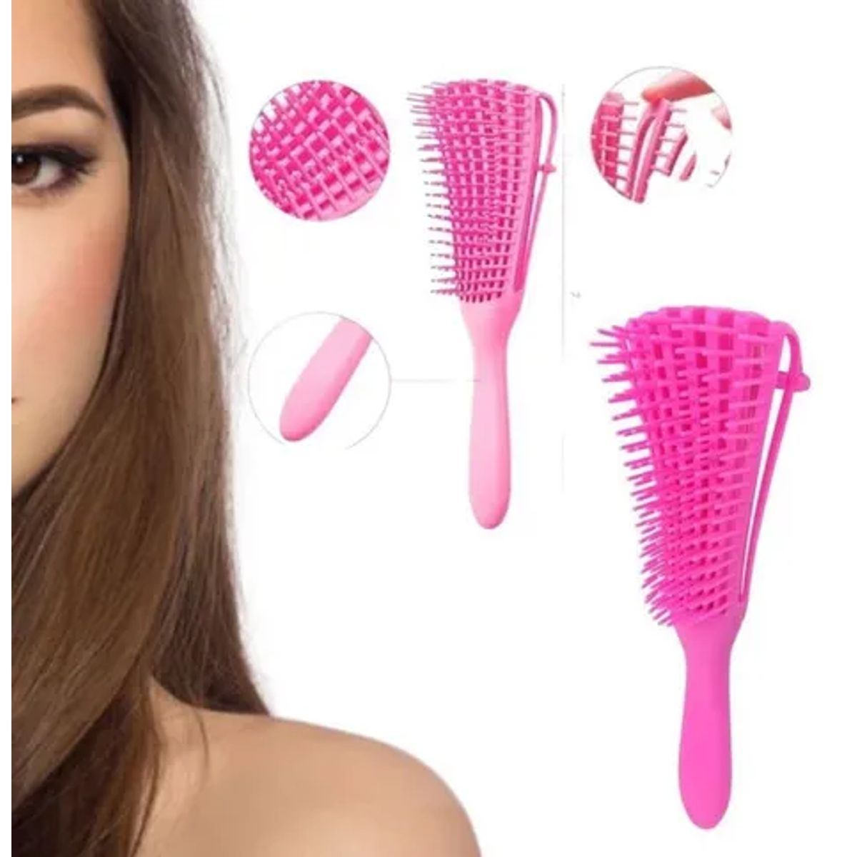 GENERICO - CEPILLO FLEXIBLE DESENREDANTE PARA CABELLO RIZOS ROSADO