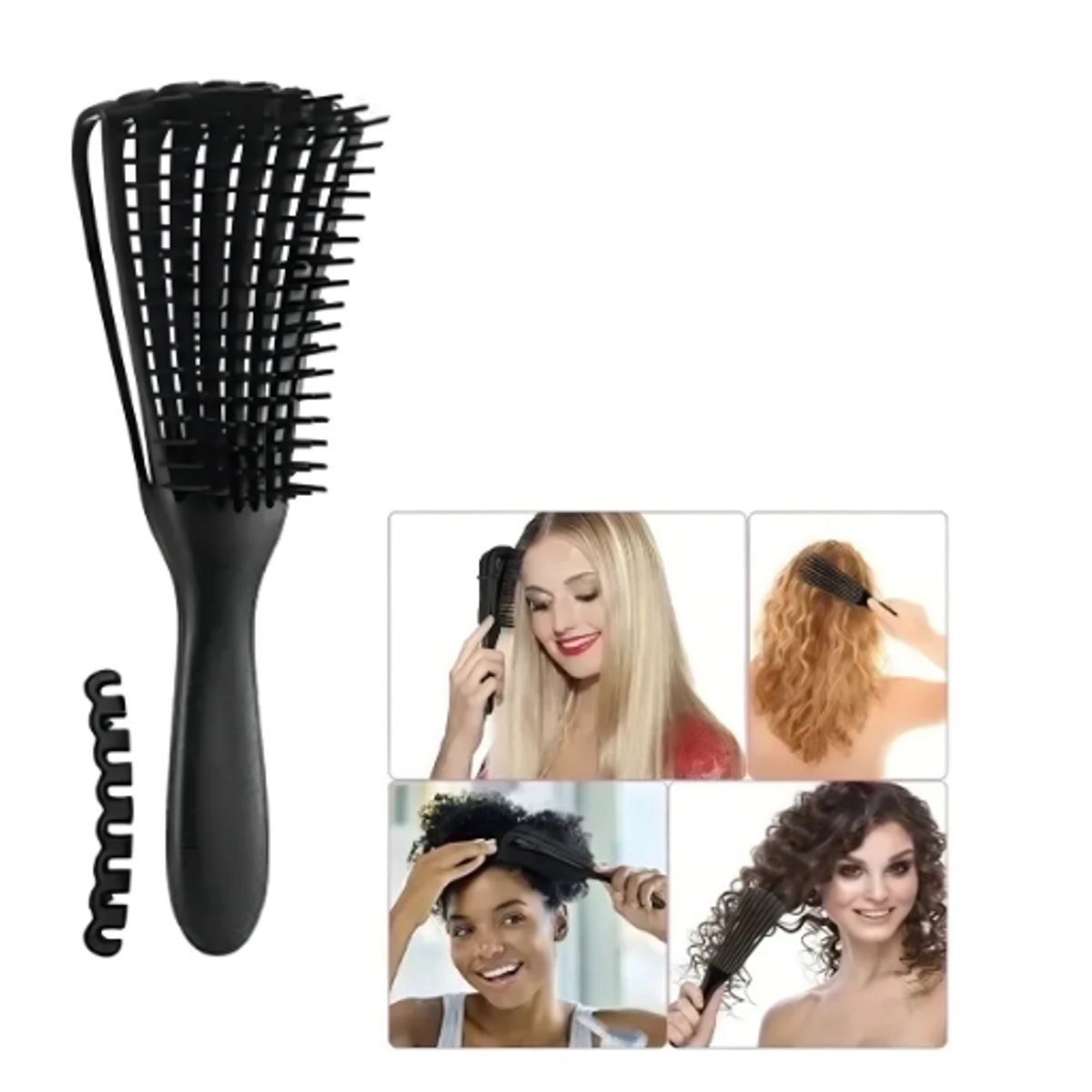 GENERICO - CEPILLO FLEXIBLE DESENREDANTE PARA CABELLO RIZOS NEGRO