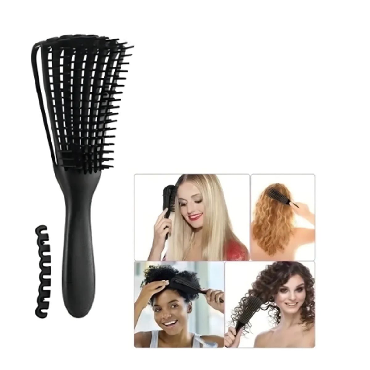 GENERICO - CEPILLO FLEXIBLE DESENREDANTE PARA CABELLO RIZOS NEGRO
