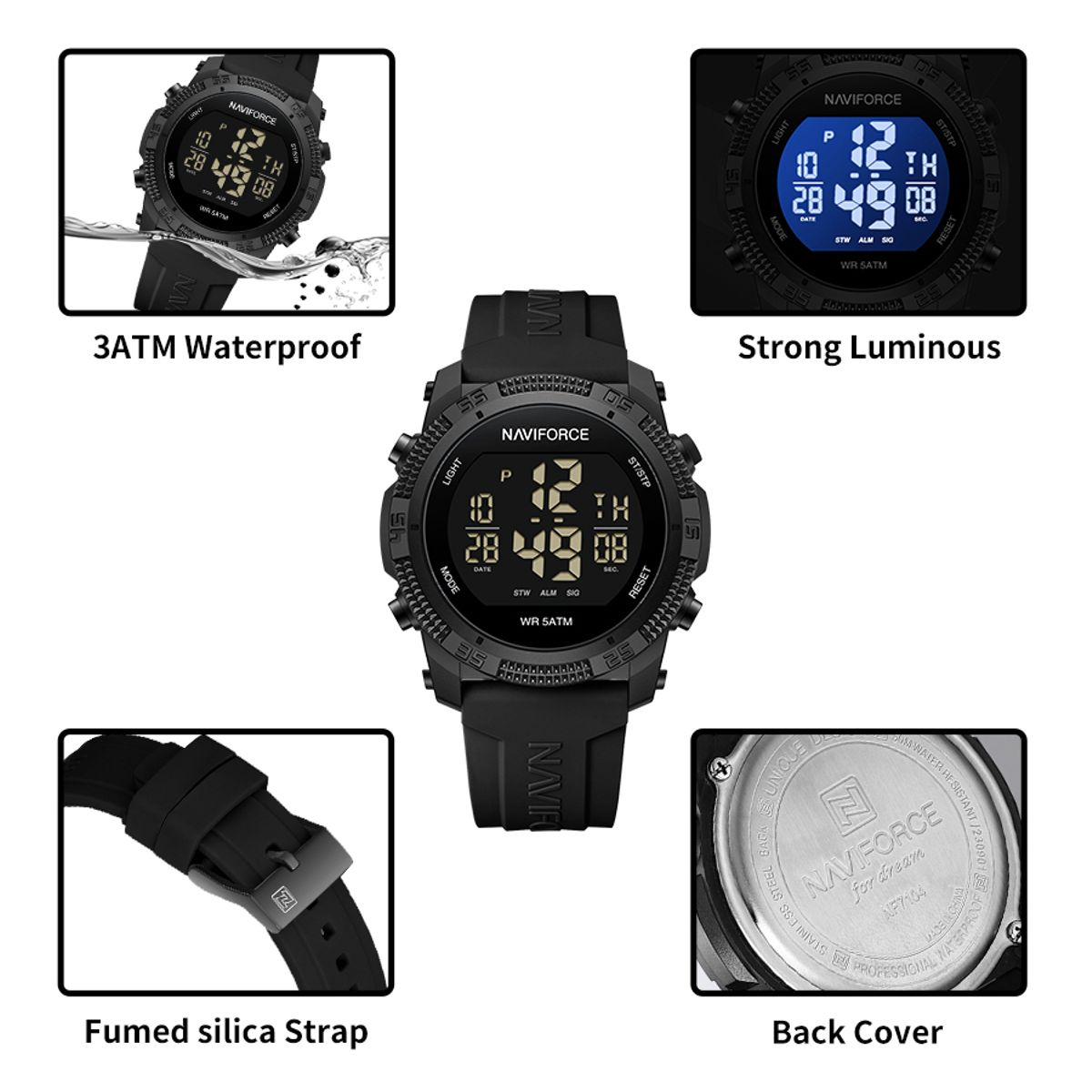 NAVIFORCE - Reloj NaviForce Multifunción electrónica Amarillo NF7104