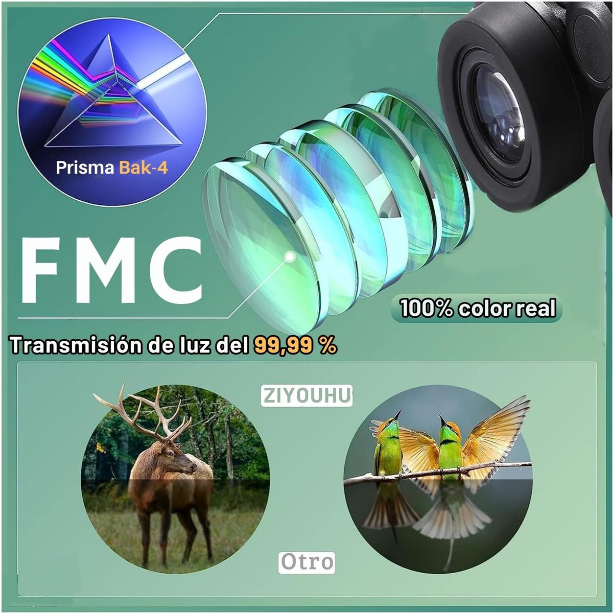 OEM - Binoculares ZIYOUHU 10x50 HD Bak4 Impermeables Alta Definición