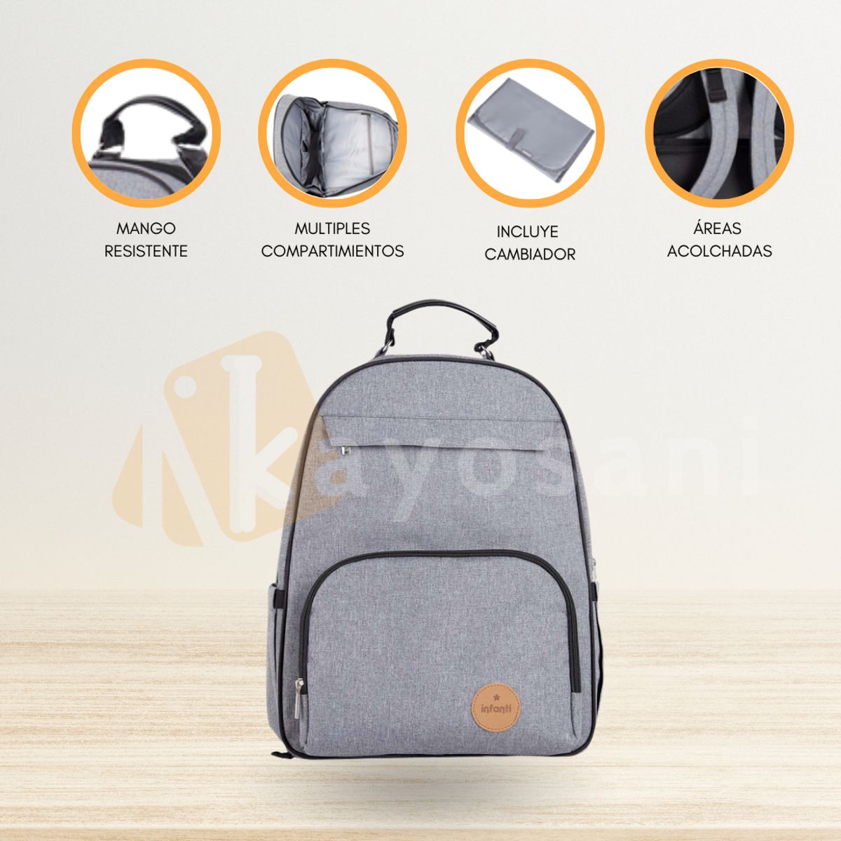 INFANTI - Mochila Maternal para Bebé «OAK» Gris