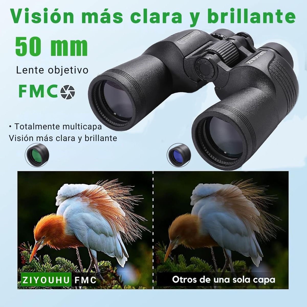 OEM - Binoculares Potentes 10x50 Bak4 HD Observación de Aves y Naturaleza