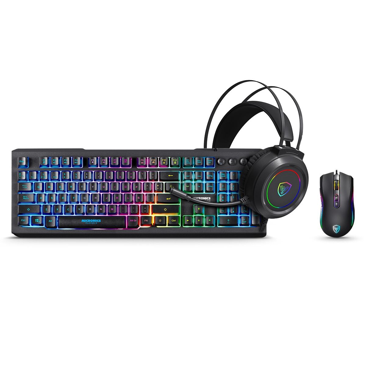 MICRONICS - KIT GAMER TECLADO + MOUSE + AURICULAR PLAYER 3 MIC GT1003 MICRONICS