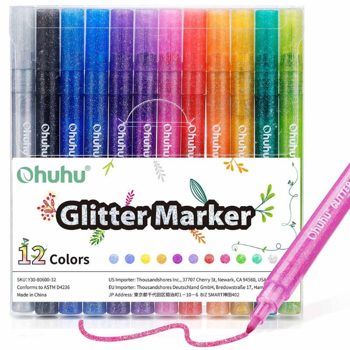 GENERICO - Ohuhu Glitter Metallic Marker Pens. Set de 12 colores