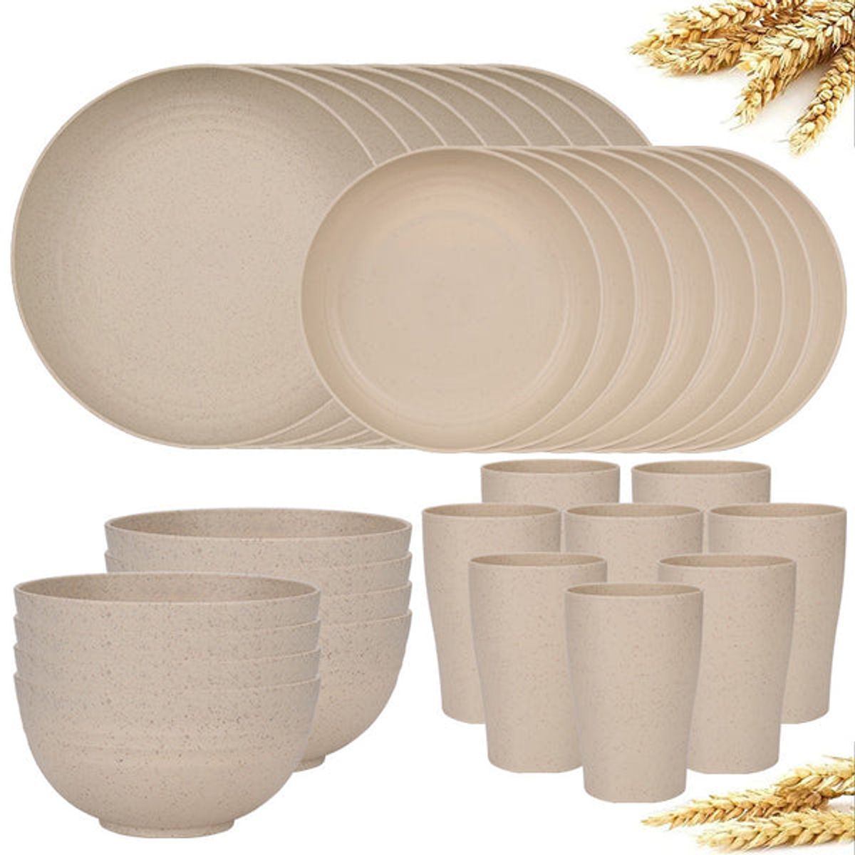 PIA COPELLO STORE - Juego de Vajilla Ecológico para 8 - 32 piezas - Beige