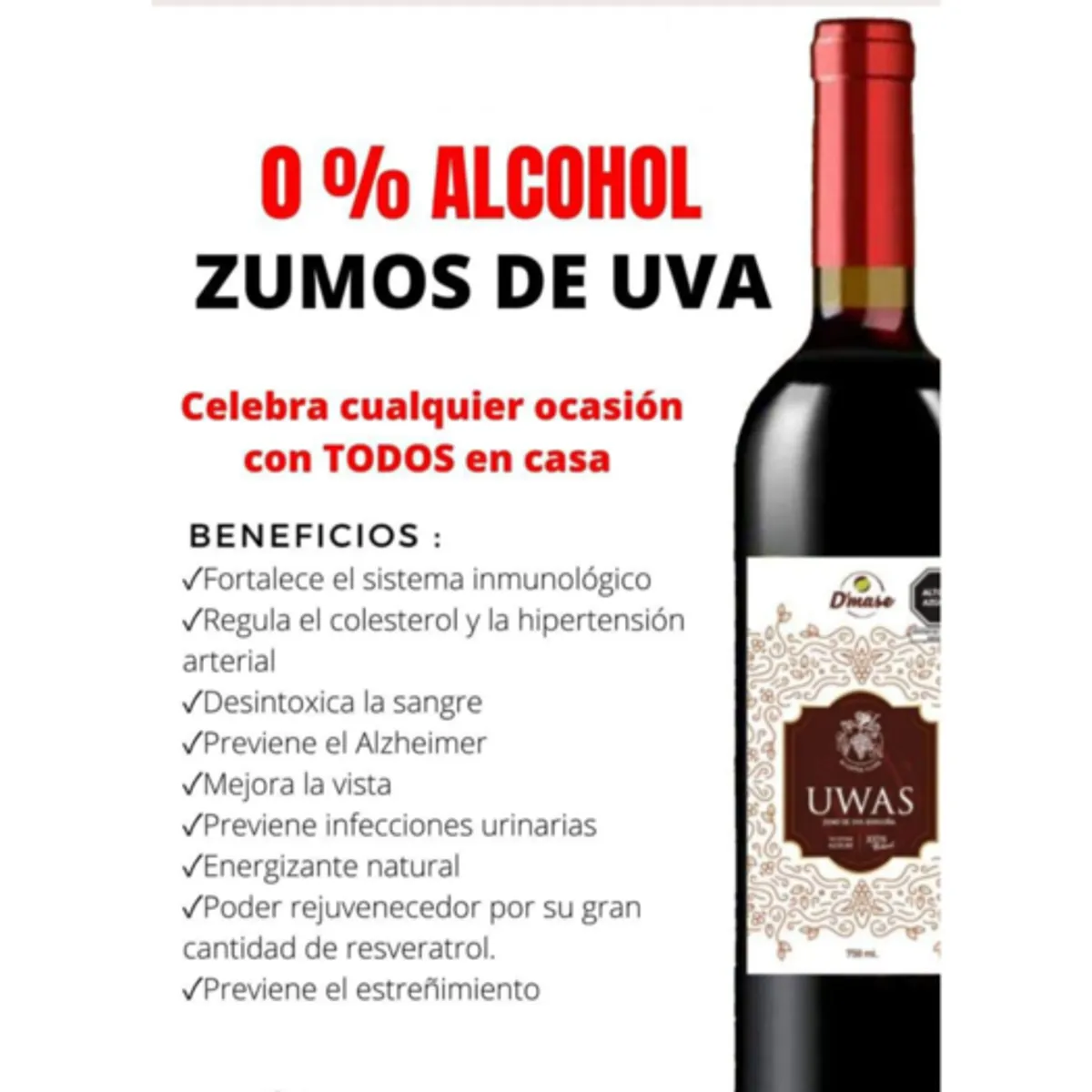 GENERICO - VINO sin alcohol -Concentrado zumo Uva Borgoña Natural Botella 750ml