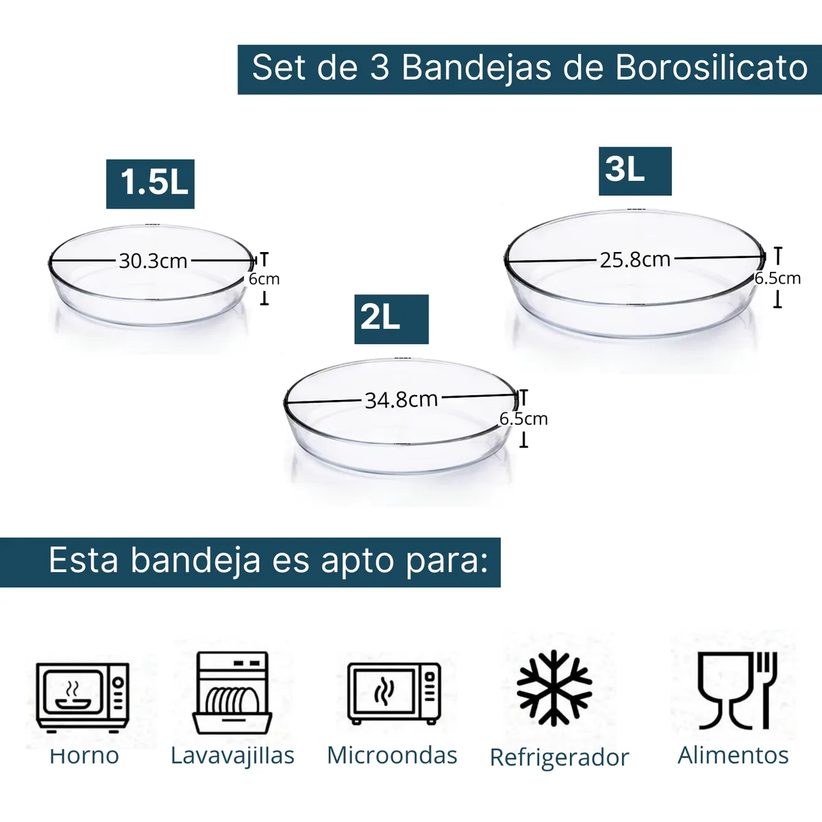 PENTHA - Set 3 Fuentes Ovaladas Vidrio Resistentes al Calor
