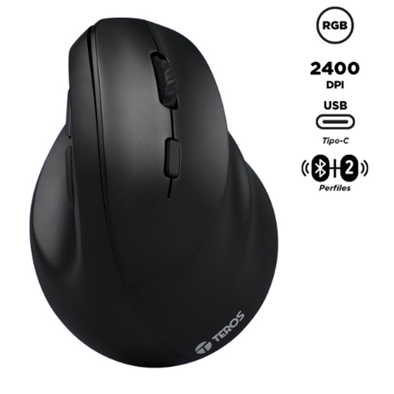 TEROS - Mouse Ergonómico Inalámbrico 2.4G+Bluetooth 2400 DPI TE-5169N - Teros