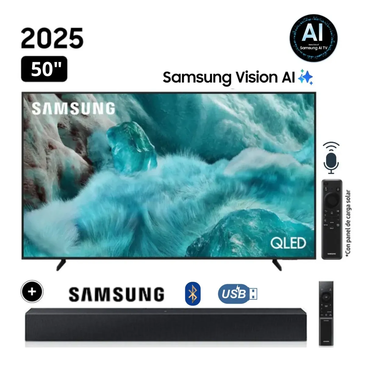 SAMSUNG - Televisor Samsung QLED 50 Visión AI Smart TV QN50Q7FA + Soundbar HW-B400F