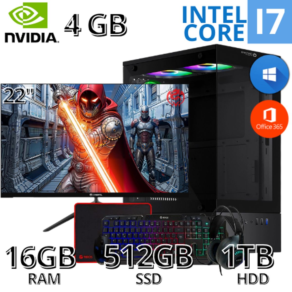 INTEL - PC CORE I7 16GB RAM 500GB SSD 1TB HDD GRAFICA 4GB MONITOR DE 22PULGADAS