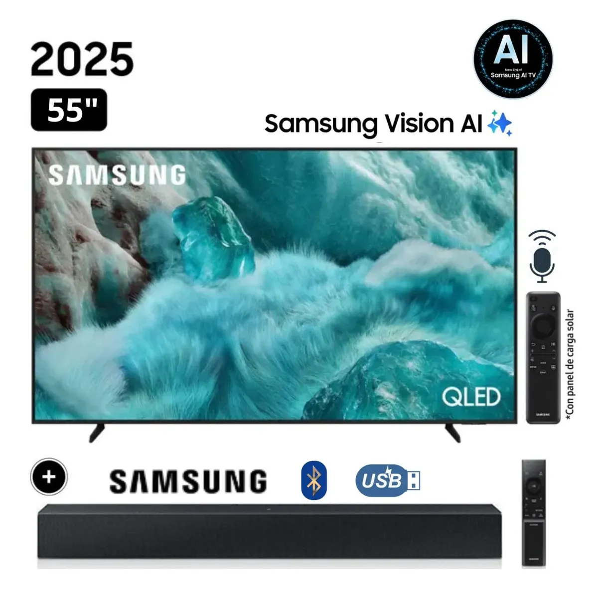 SAMSUNG - Televisor Samsung QLED 55 Visión AI Smart TV QN55Q7FAAGXPE + Soundbar HW C400