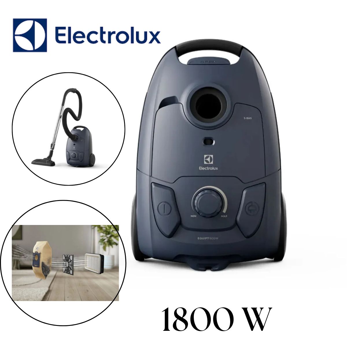 ELECTROLUX - Aspiradora con Bolsa Electrolux 1800W  Experience con Filtro Hepa Azul (EQP40)
