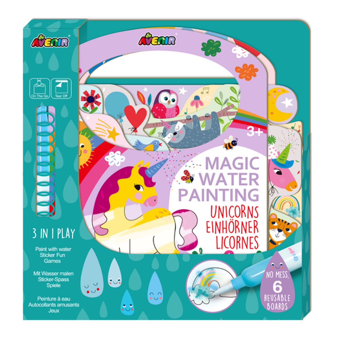 AVENIR - Libro actividades para pintar con agua y stickers unicornios