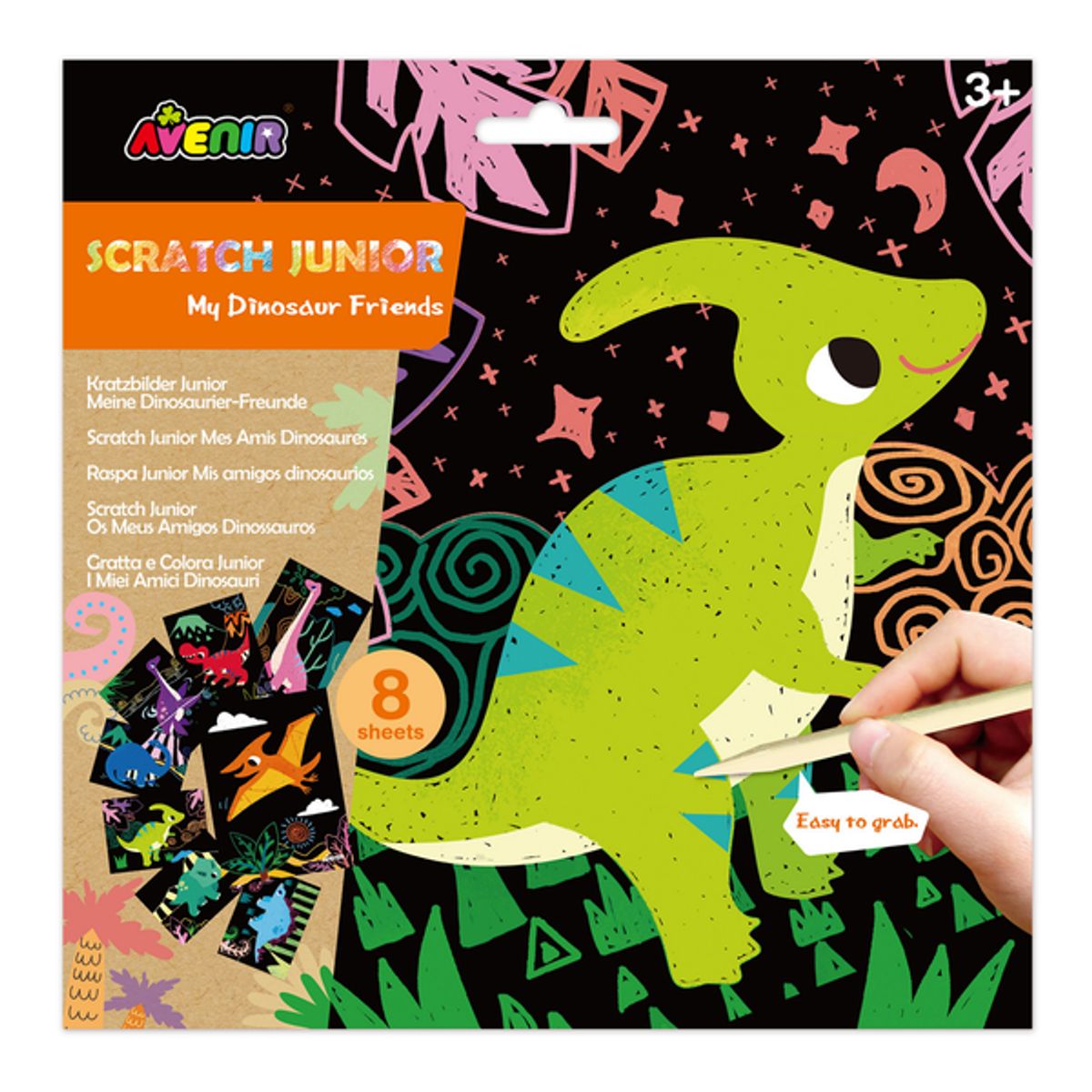AVENIR - Hojas para raspar scratch junior dinosaurios 08 piezas