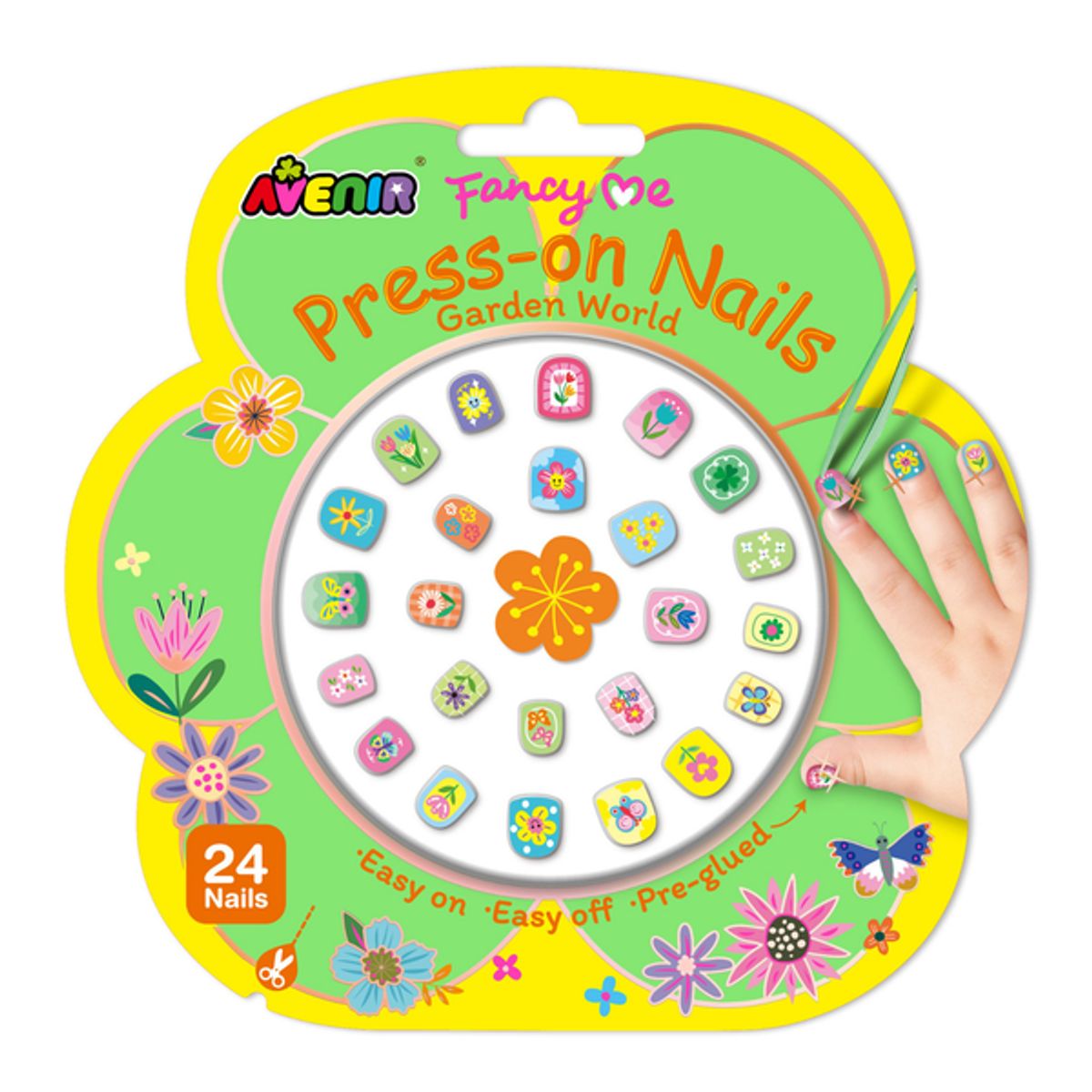 AVENIR - Stickers a presión para uñas modelo jardín 24 piezas