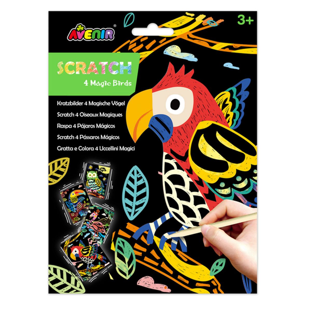 AVENIR - Hojas para raspar scratch art modelo aves mágicas 04 piezas