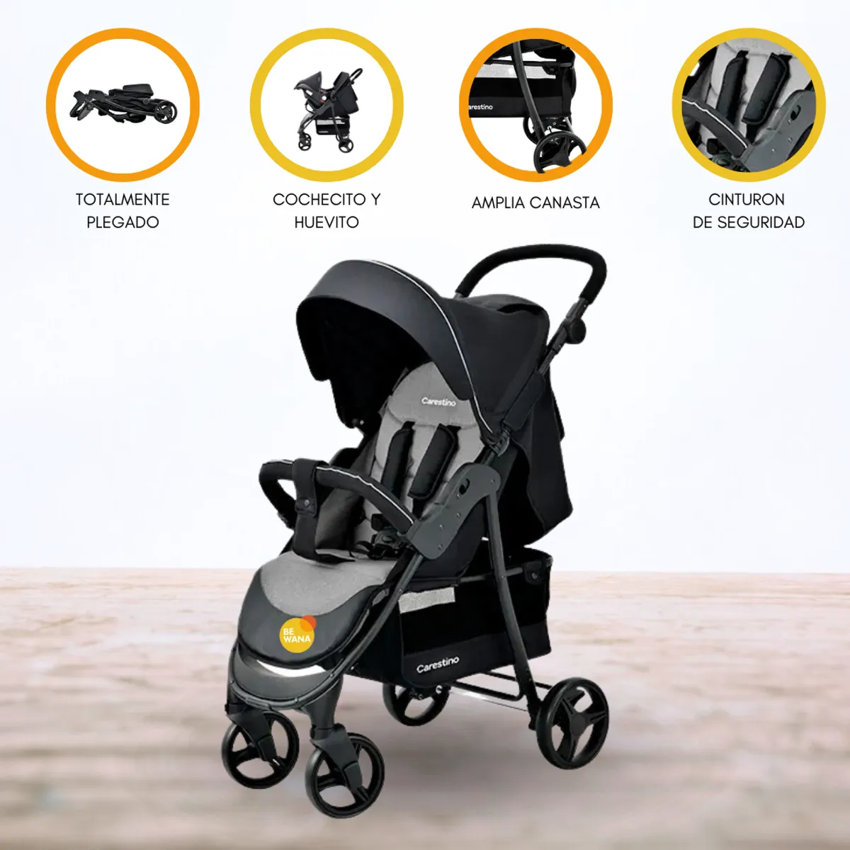 CARESTINO - Coche de Paseo con Accesorios «CITY V2» Gris Melange