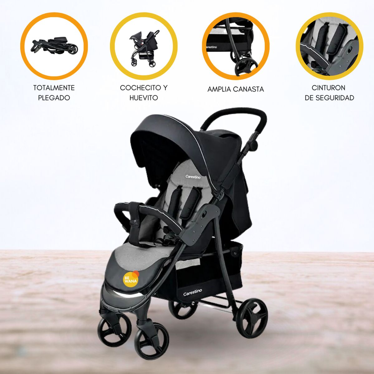 CARESTINO - Coche de Paseo con Accesorios «CITY V2» Gris Melange