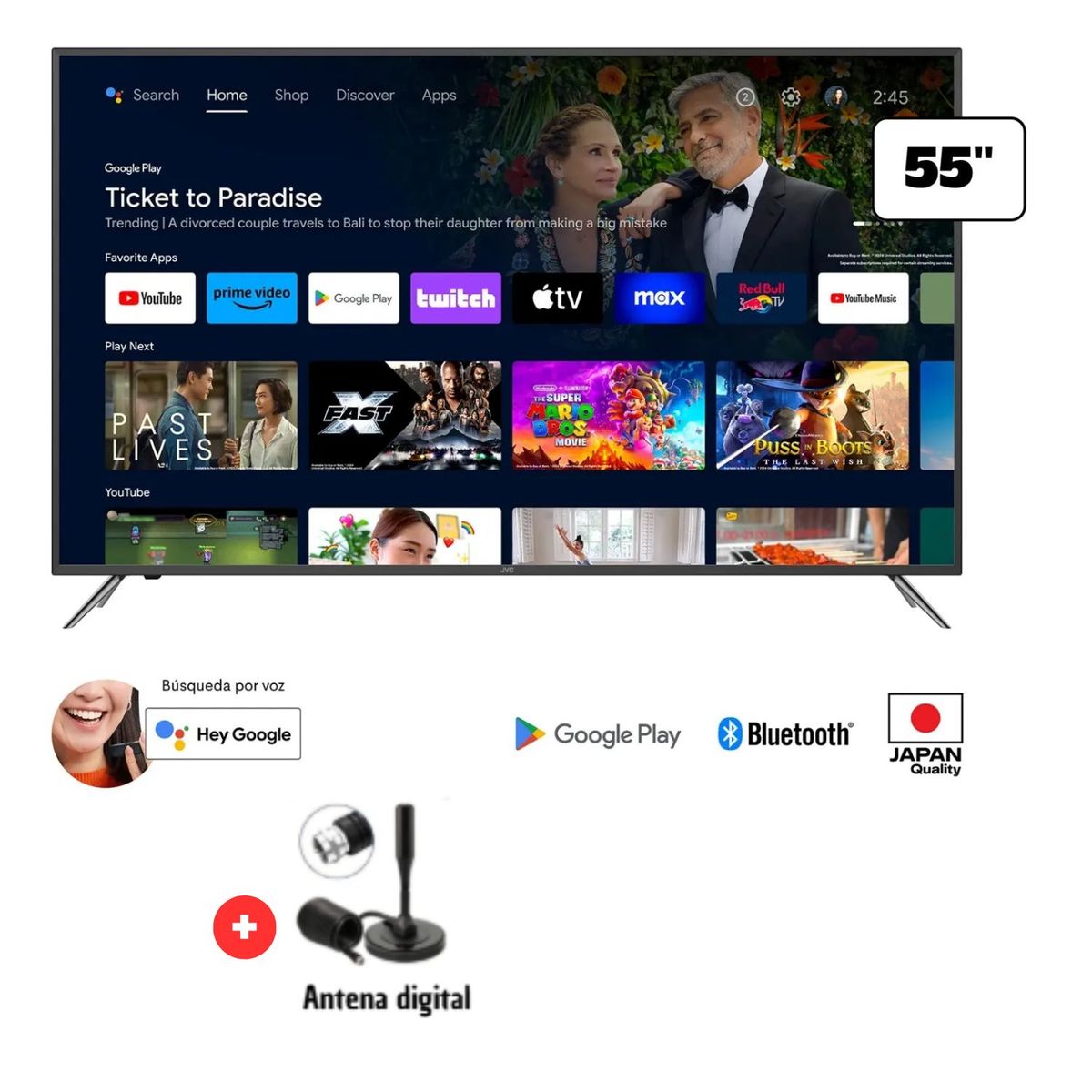 GENERICO - TELEVISOR JVC 55 UHD 4K GOOGLE TV LT-55KB607 + ANTENA DIGITAL