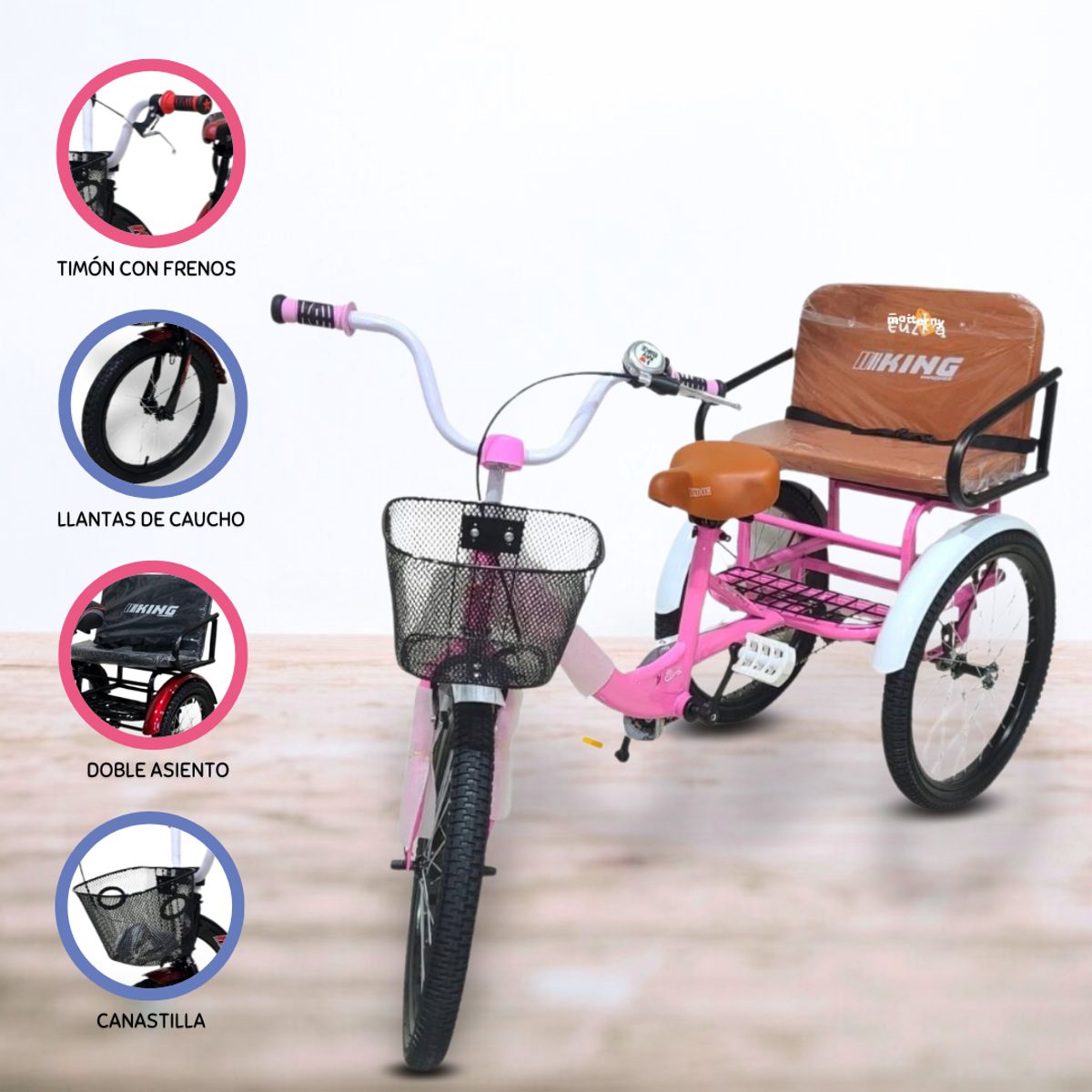 GENERICO - Triciclo Doble Asiento POWER KIDS «TRENO» Light Pink