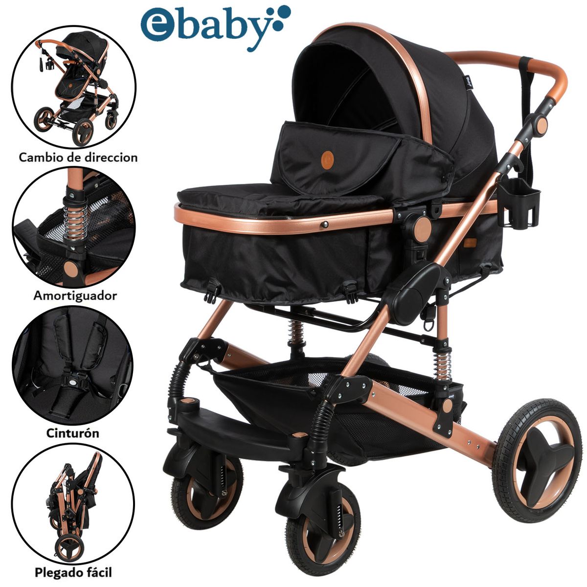 EBABY - Coche Moisés de Lujo «SAGIRA» Edición Limitada Black