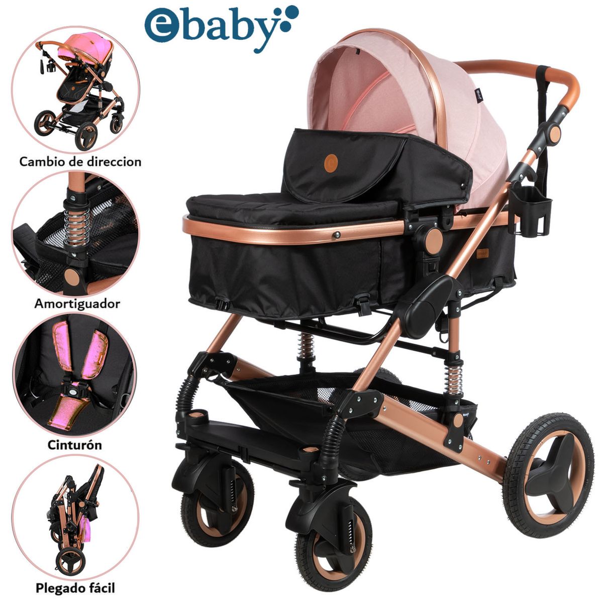 EBABY - Coche Moisés de Lujo «SAGIRA» Edición Limitada Pink