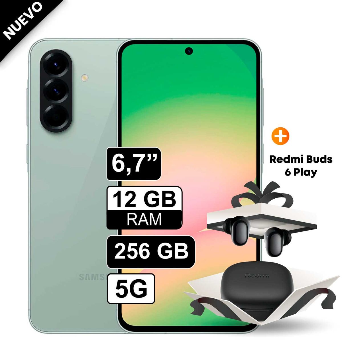 SAMSUNG - Celular Samsung Galaxy A56 5G 256GB 12GB RAM cámara 50MP frontal 12MP 67 Verde + Redmi Buds 6 Play