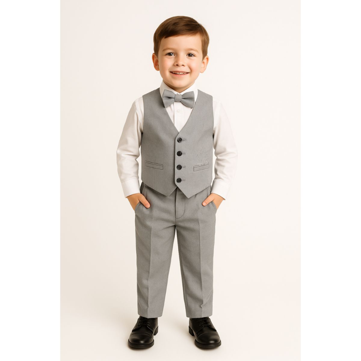 GENERICO - Traje plomo para niño con pantalón chaleco y corbata michi en casimir