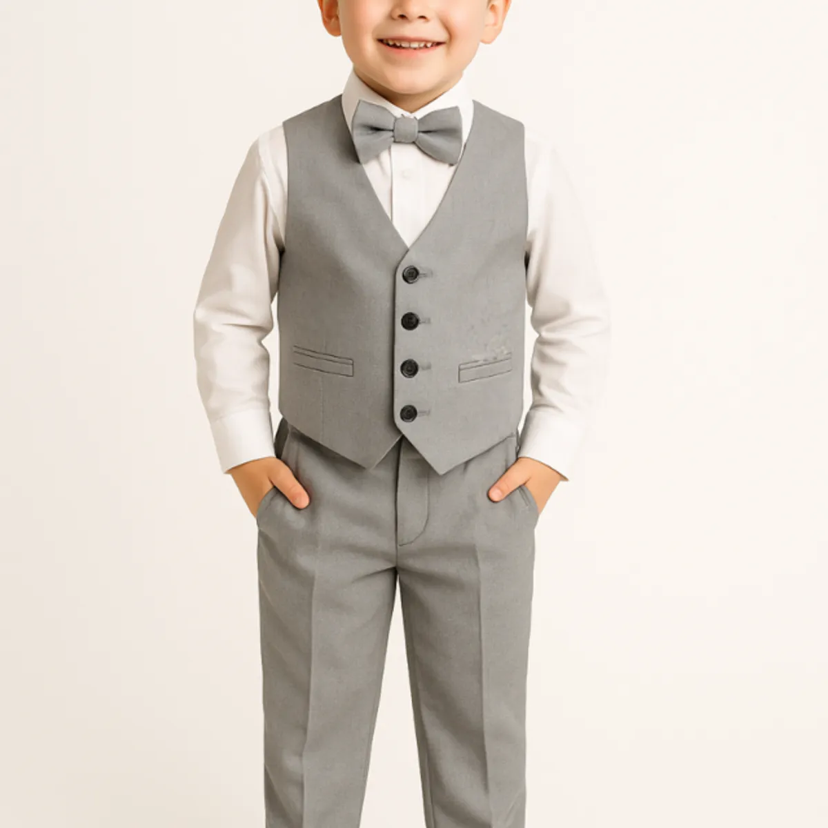 GENERICO - Traje plomo para niño con pantalón chaleco y corbata michi en casimir