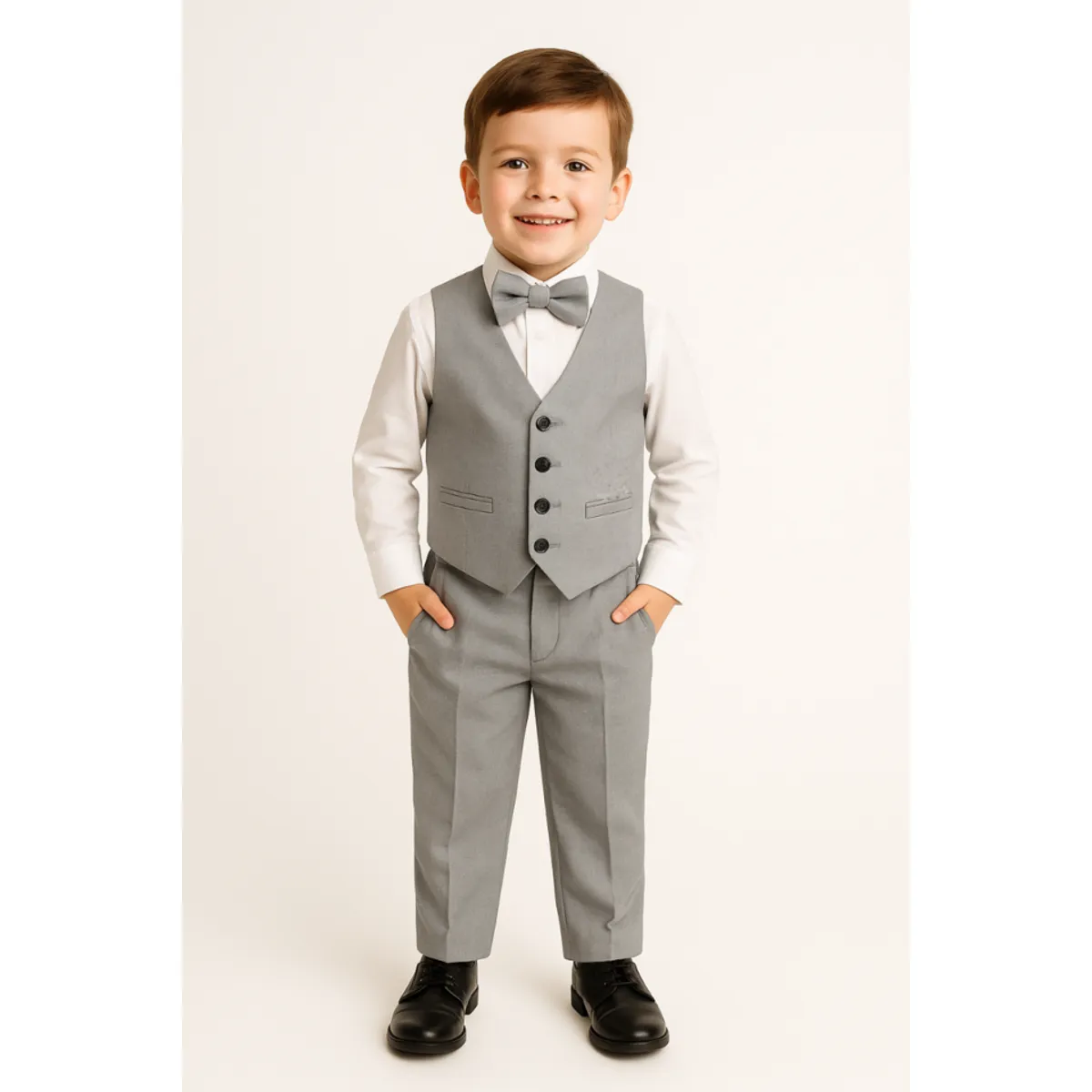 GENERICO - Traje plomo para niño con pantalón chaleco y corbata michi en casimir