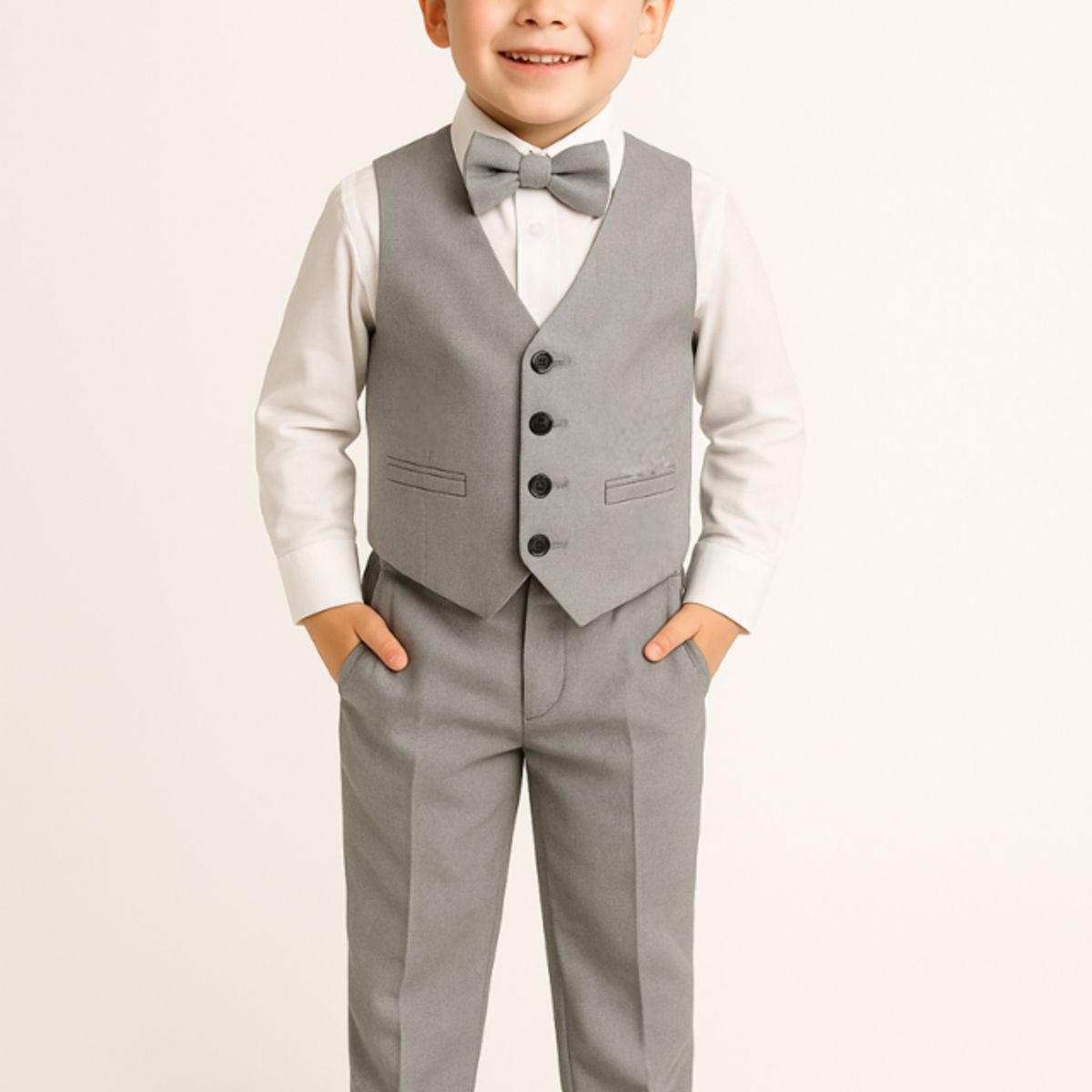 GENERICO - Traje plomo para niño con pantalón chaleco y corbata michi en casimir