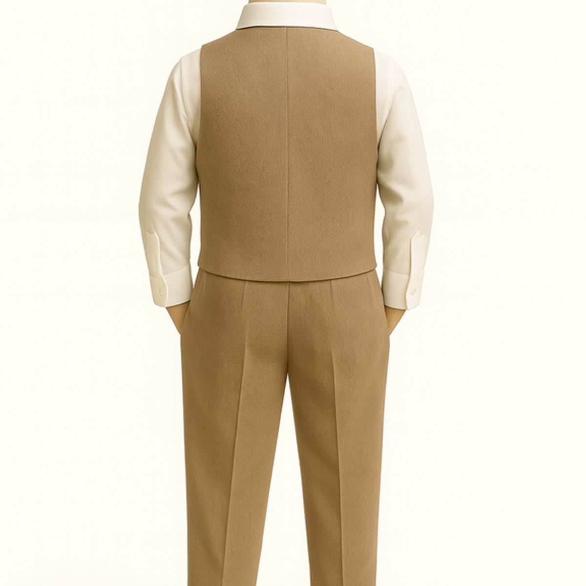 GENERICO - Traje marrón para niño con pantalón chaleco y corbata michi en casimir