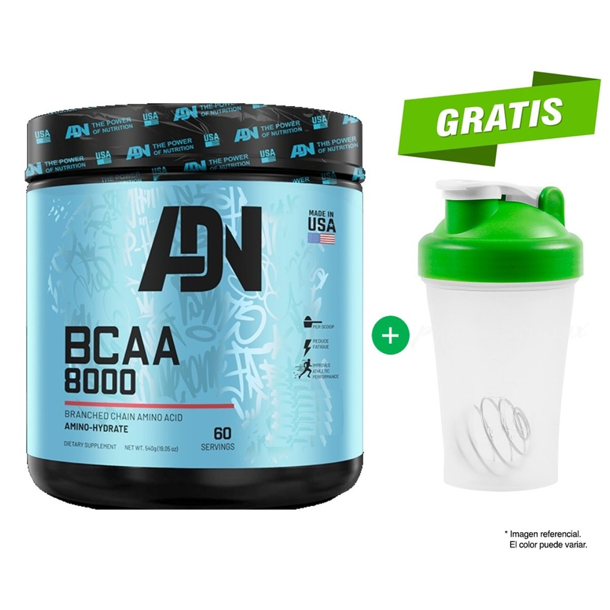 ADN - bcaa 8000 540 gr aminoácidos adn green apple + tomatodo