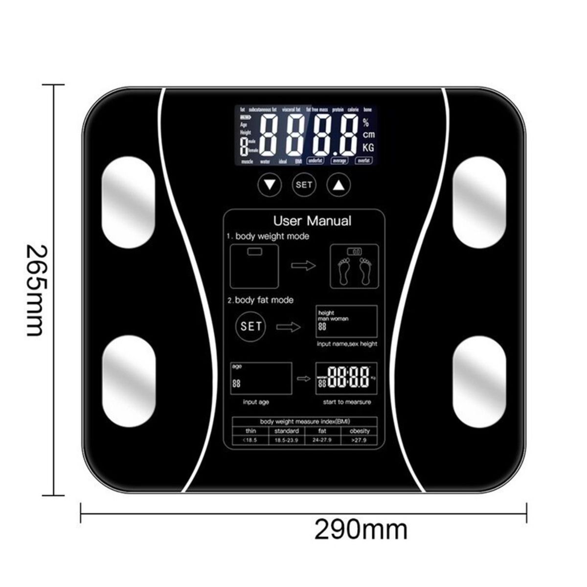 GENERICO - Balanza Digital Bluetooth 180kg NEGRO a Pilas