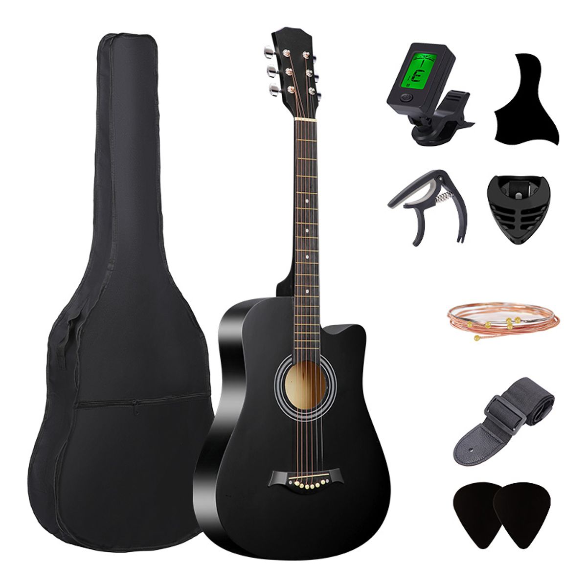 U BUY - Guitarra acústica negra de 38 pulgadas