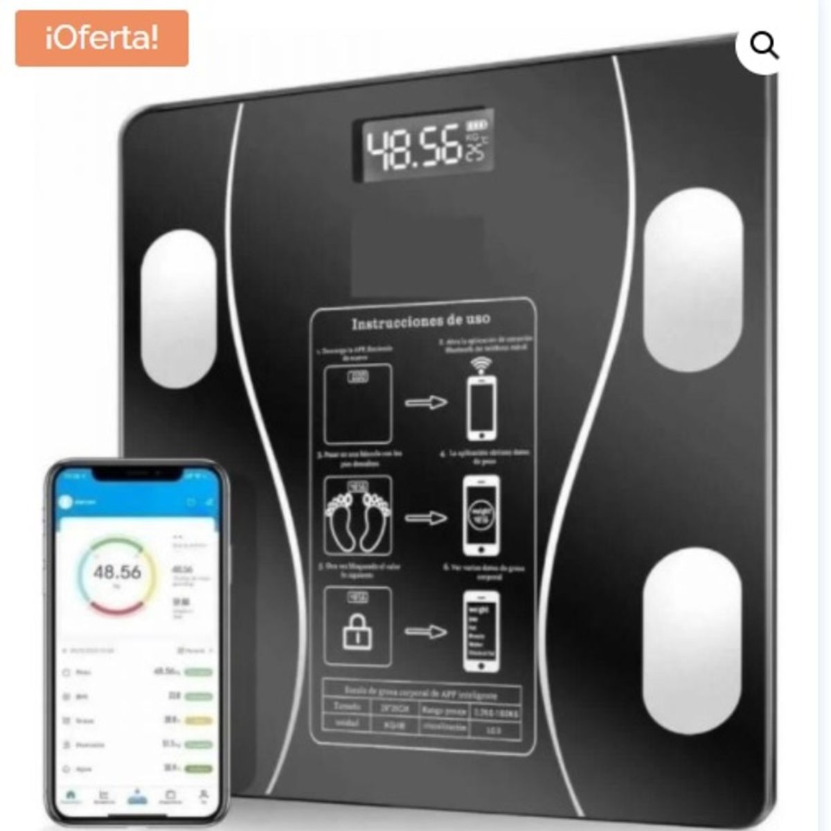 GENERICO - BALANZA RECARGABLE DIGITAL BLUETOOTH 180KG NEGRO