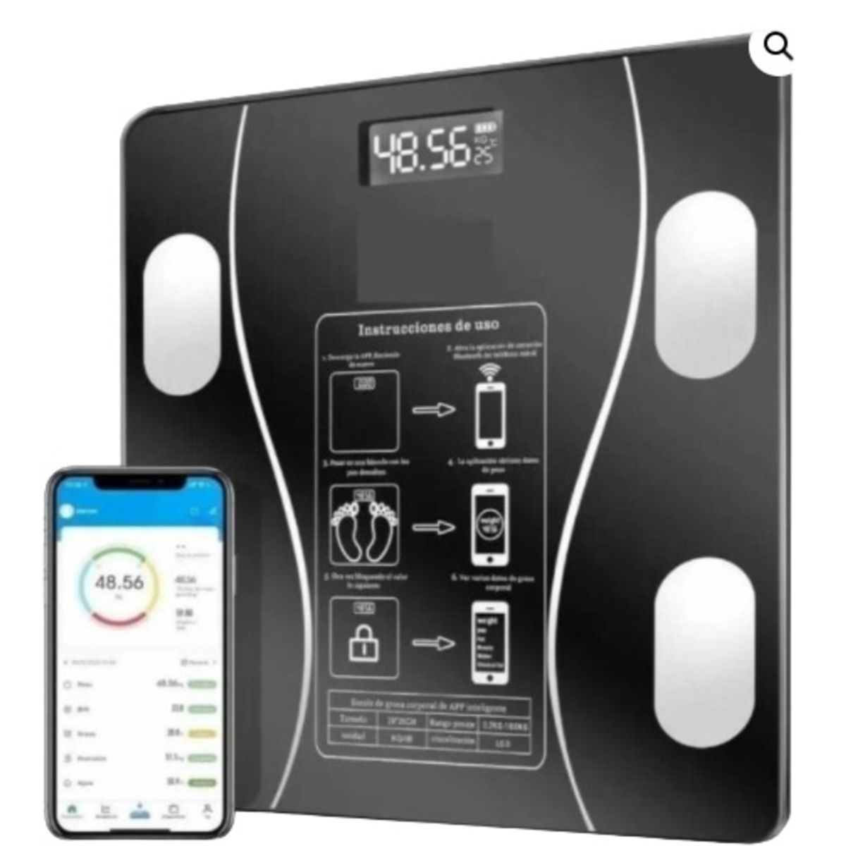 GENERICO - BALANZA RECARGABLE DIGITAL BLUETOOTH 180KG NEGRO