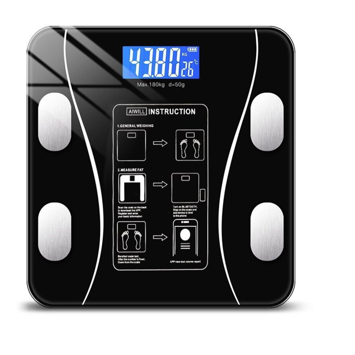 GENERICO - BÁSCULAS NEGRO RECARGABLE DE PESAJE DEL HOGAR DIGITAL 180 KG