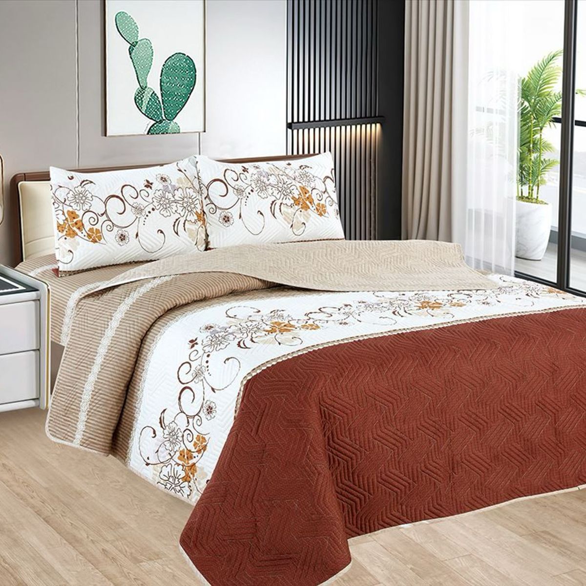 CASATEX - Cubrecama + Juego de sabanas 2 plazas 100% Algodón - 5 Piezas