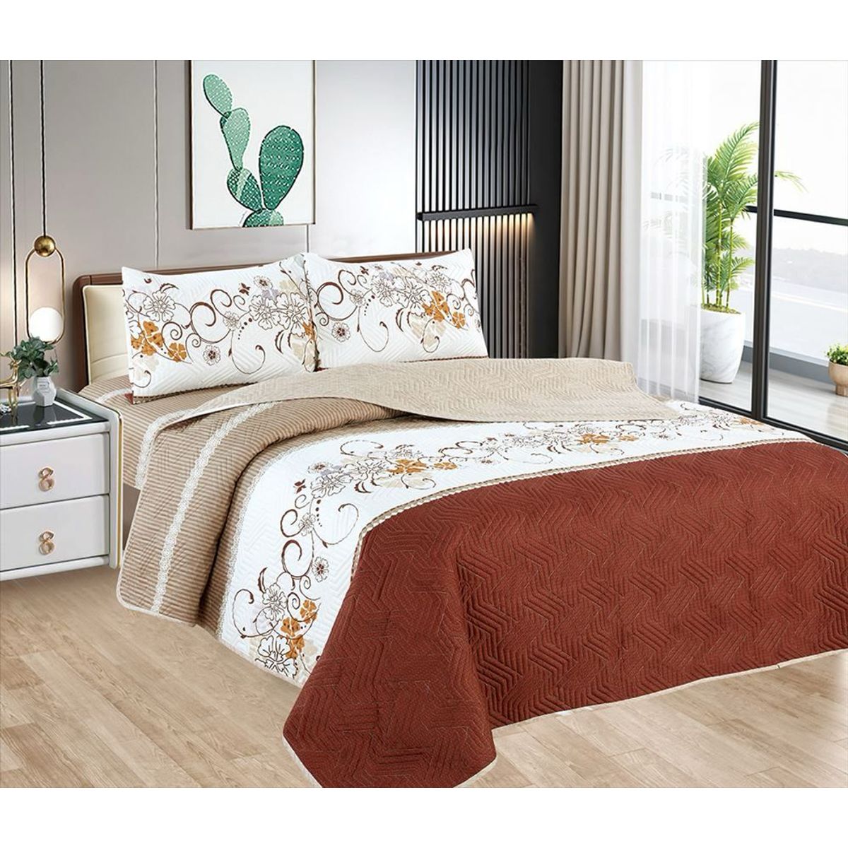 CASATEX - Cubrecama + Juego de sabanas 2 plazas 100% Algodón - 5 Piezas