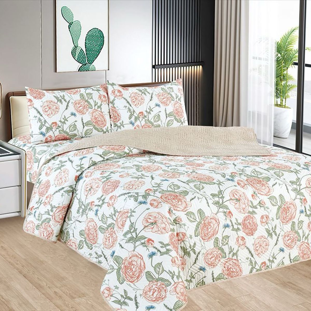 CASATEX - Cubrecama + Juego de sabanas 2 plazas 100% Algodón - 5 Piezas